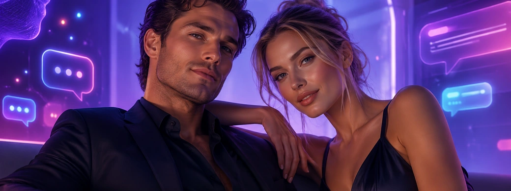 Nastia AI companion roleplay chat promo with AI girlfriend and boyfriend characters