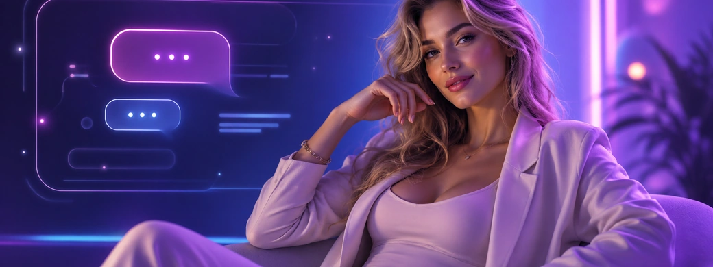 Nastia AI girlfriend chat promo with neon private conversation interface